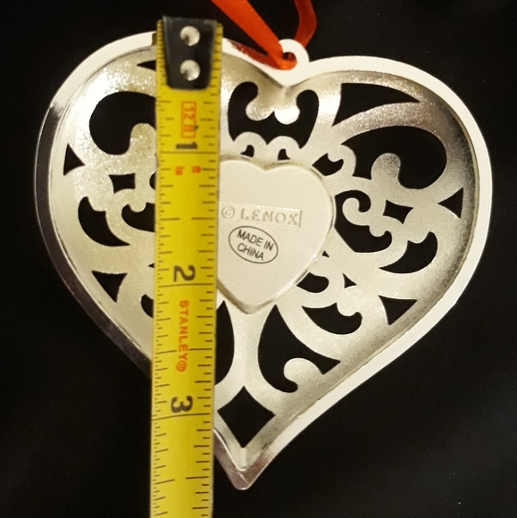 Lenox Gemmed Heart Ornament - Ornate Silver Tone Metal + Red Acrylic Jewel - Picture 4 of 8